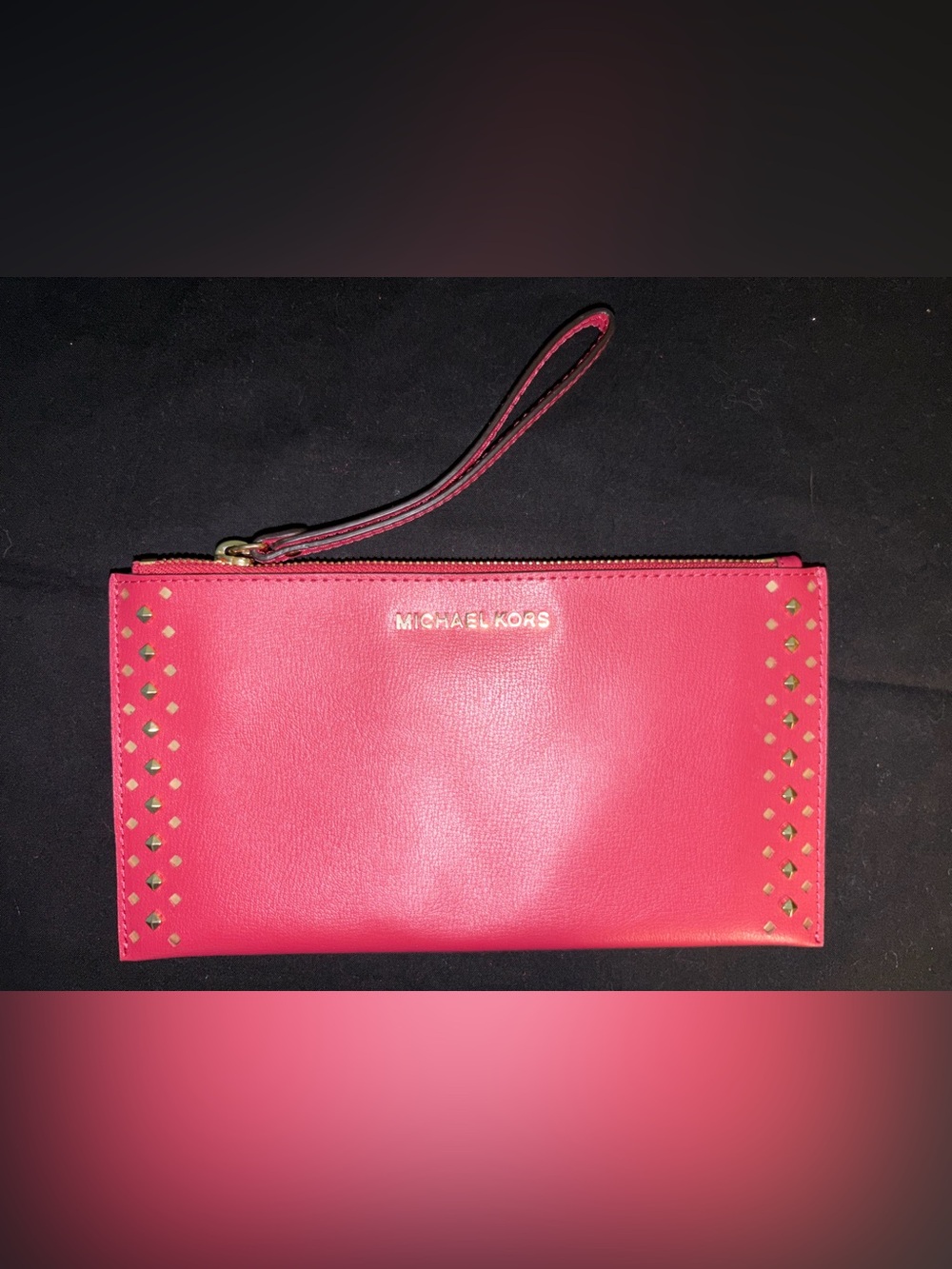 Michael Kors Hot Pink Leather Wristlet Clutch with Gold Logo